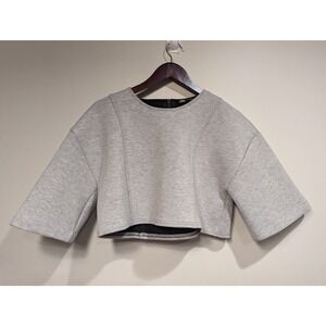 ZARA Women's Gray Scuba Cropped Medium Round Neck Chunky Sleeves Back Zipper